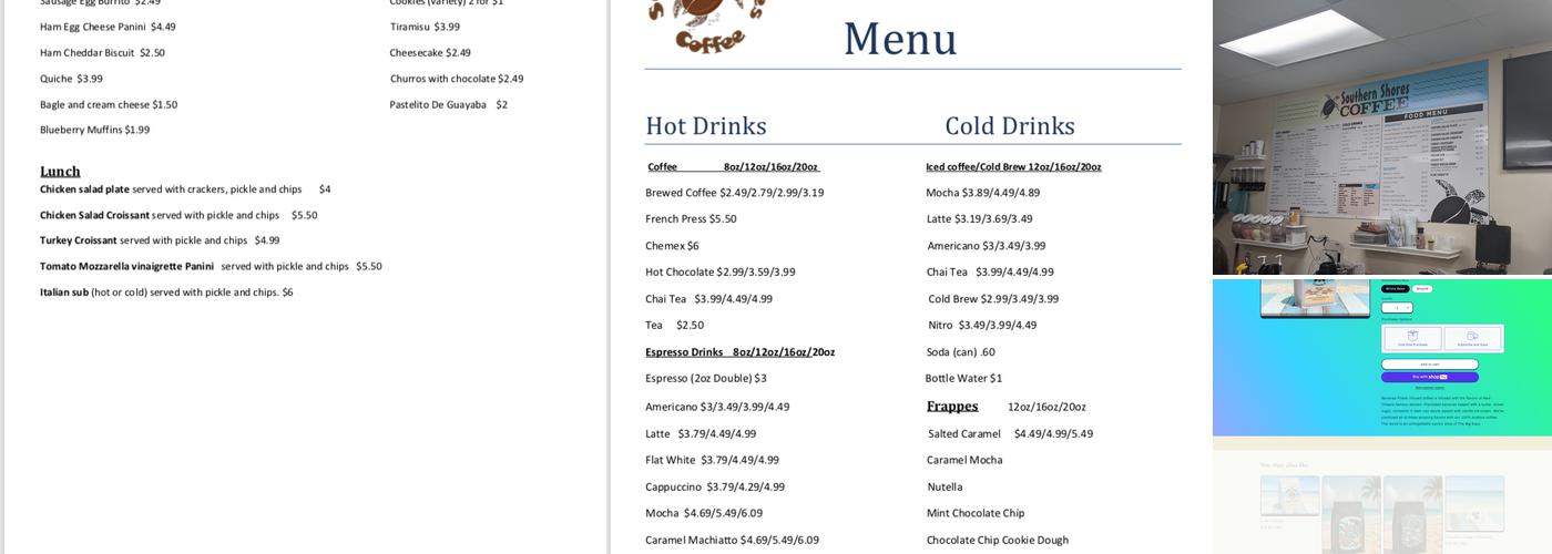 Southern Shores Coffee Menu