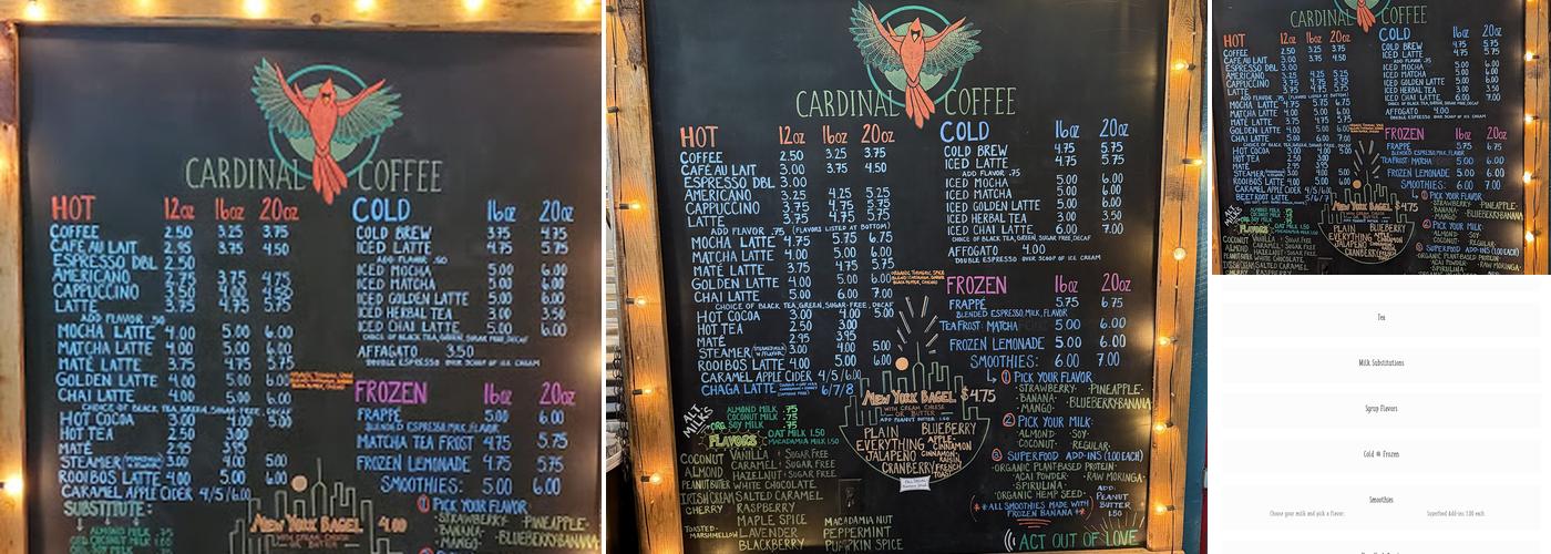 Cardinal Coffee Menu