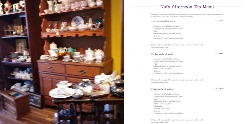 Nai's Tea, Coffee & Collectibles Menu