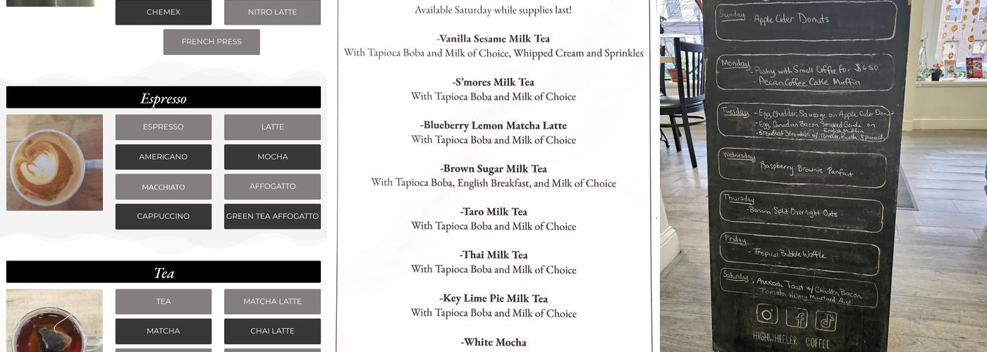 Highwheeler Coffee Menu