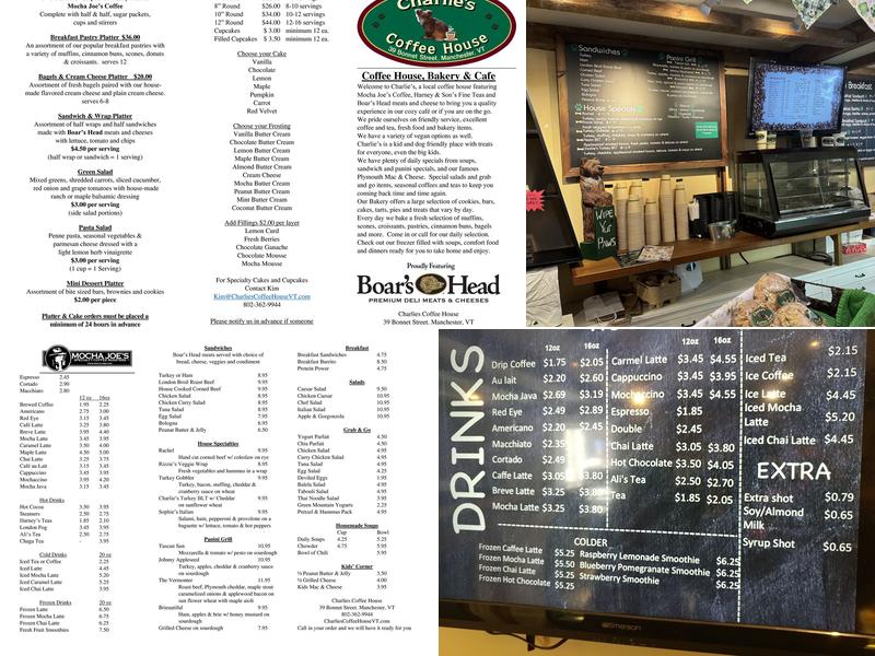 Charlie's Coffee House Menu