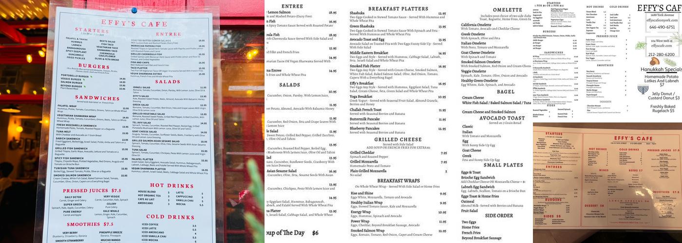 Effy's Cafe Menu