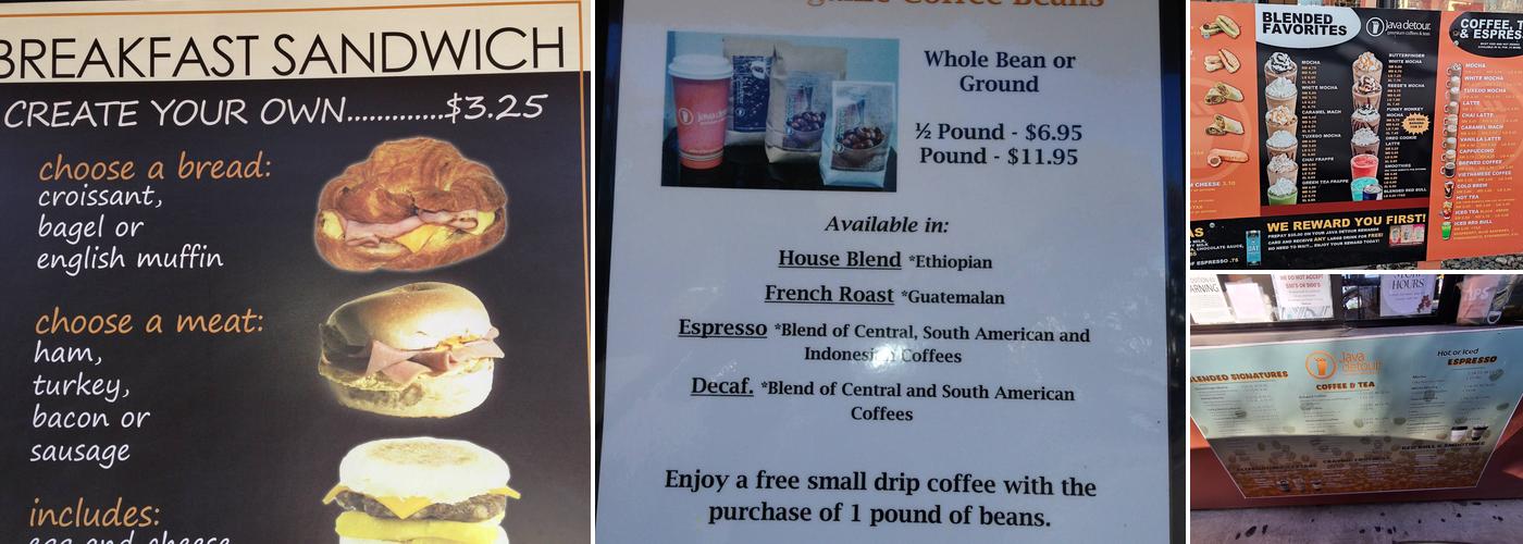 Java Detour Inc Menu