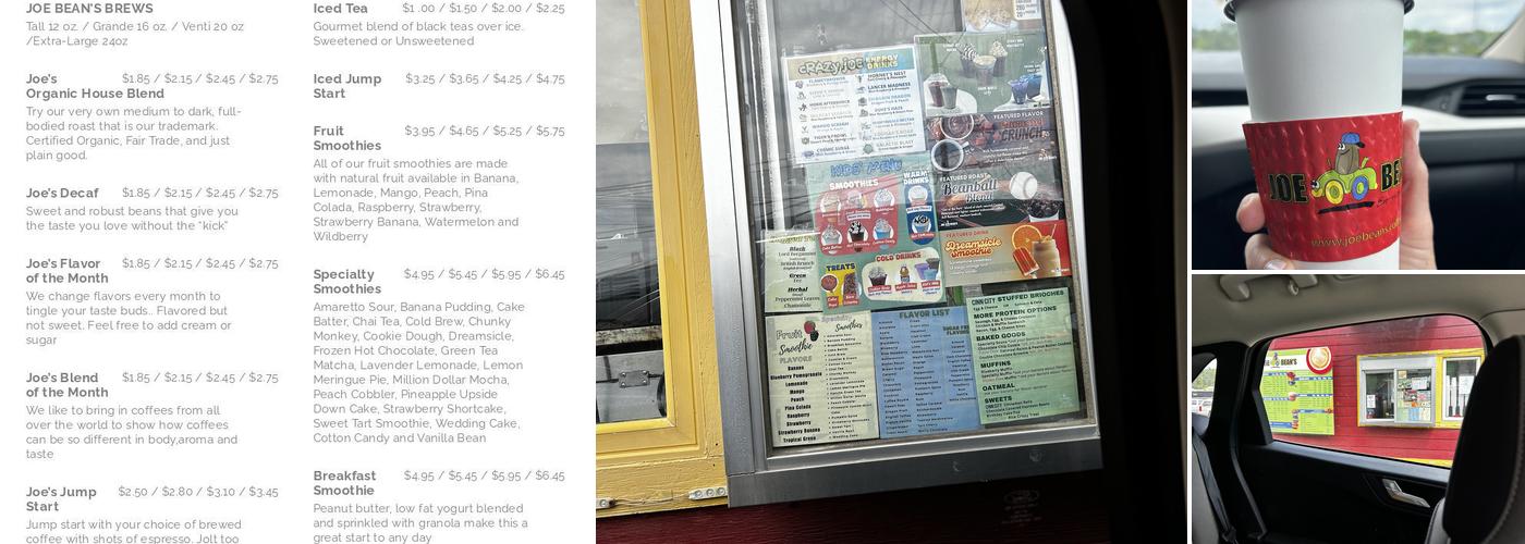 Joe Bean's Express Espresso Menu
