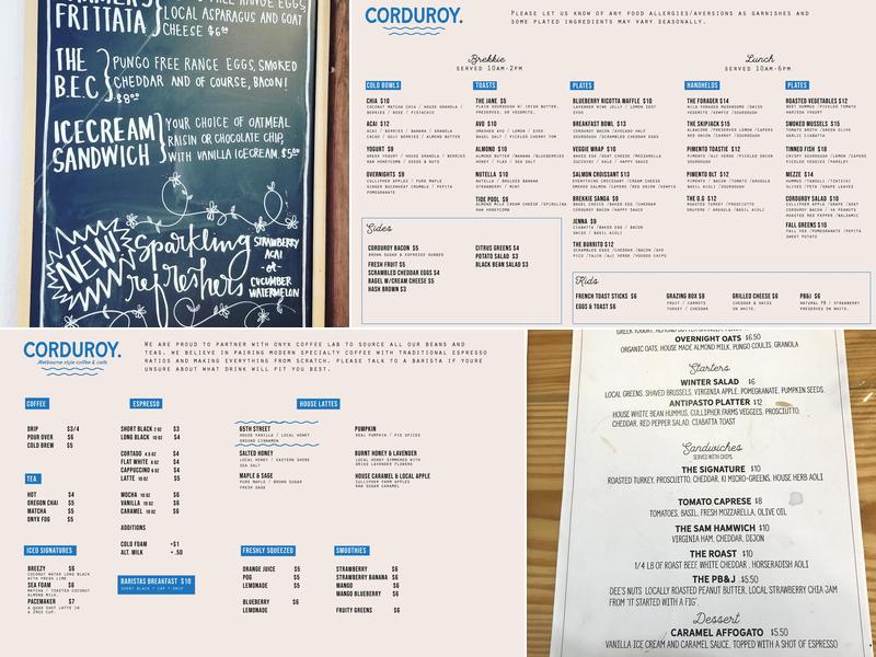 Sawdust Road (Corduroy) Menu