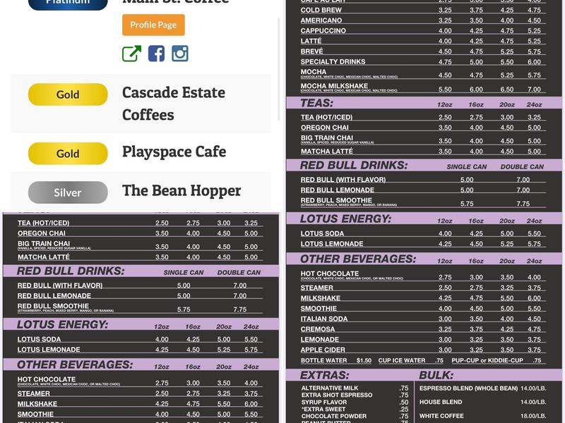 Espresso Express Eugene Menu