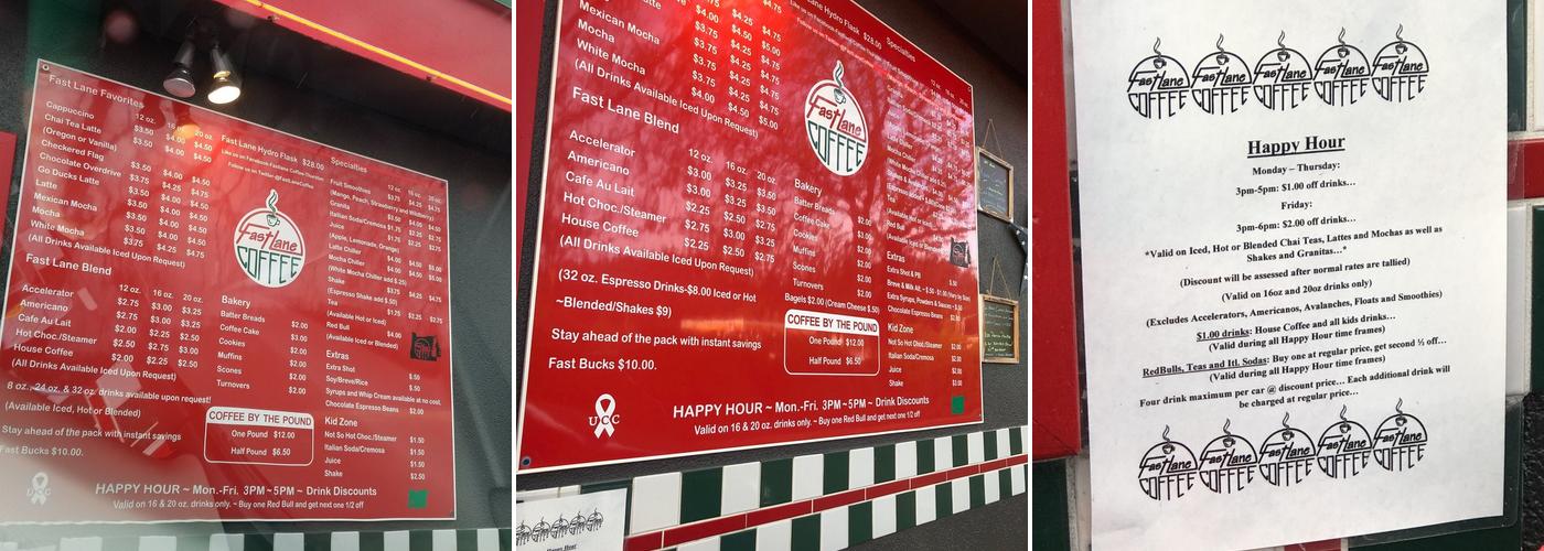 Fast Lane Coffee Co Menu