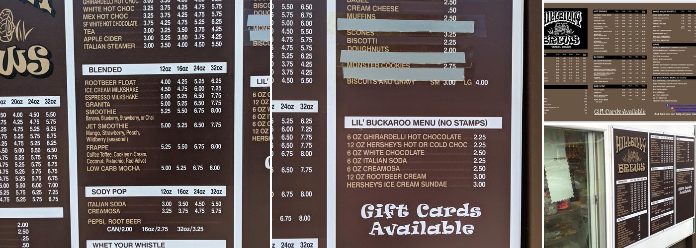 Hillbilly Brews Oregon Menu