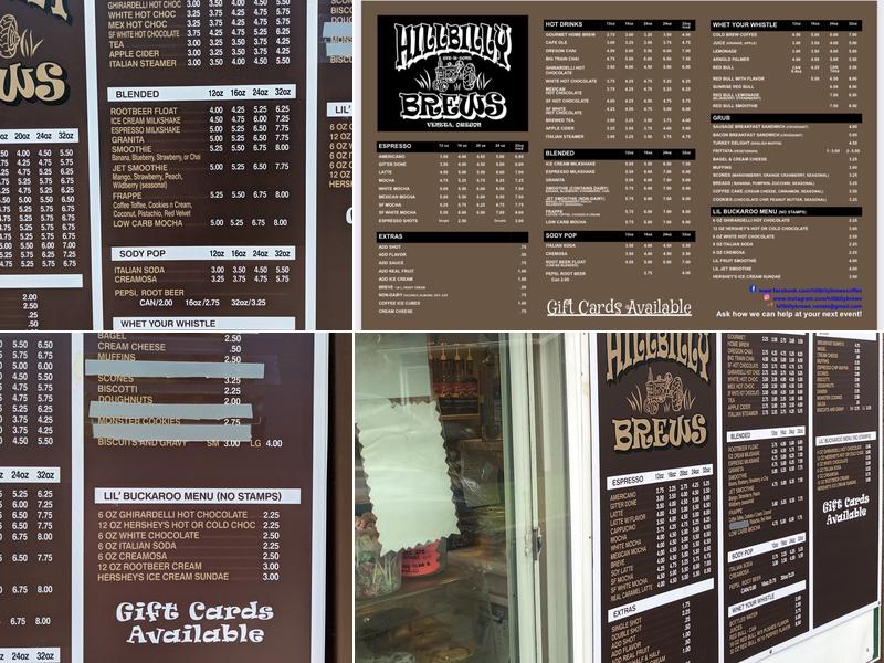 Hillbilly Brews Oregon Menu