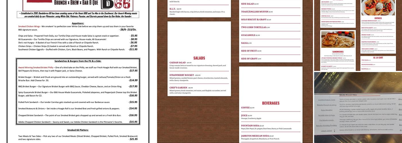 B66 Brunch Brew & Bar B Que Menu