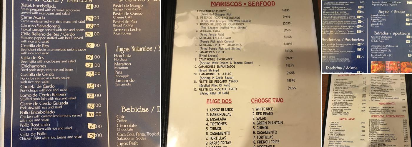 Cafe 503 pupuseria salvadoreña Menu