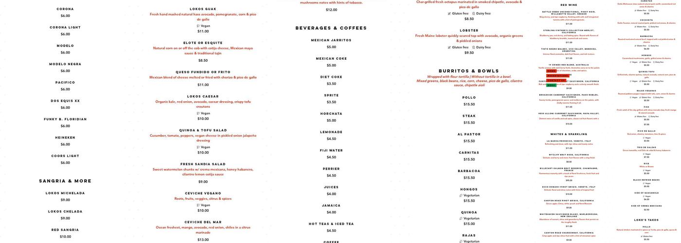 LOKOS TAKOS TAQUERIA Menu