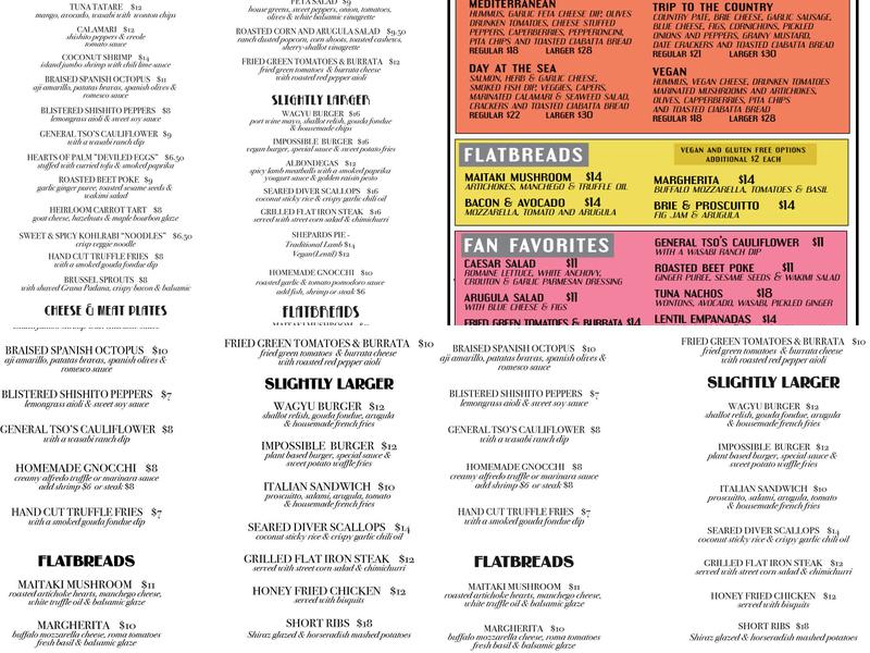 Hotsy-Totsy Bar & Board and the sidecar speakeasy Menu