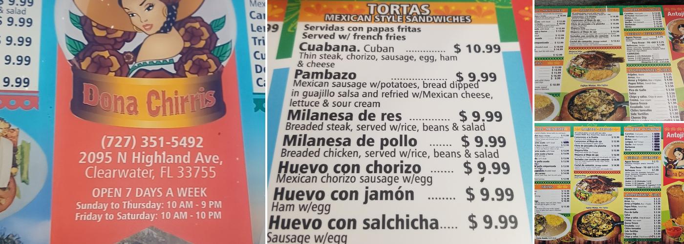 Antojitos Doña Chirris Menu