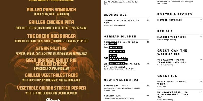 Black Flamingo Live Menu