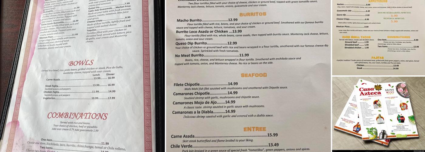 Casa Azteca Mexican Restaurant Menu