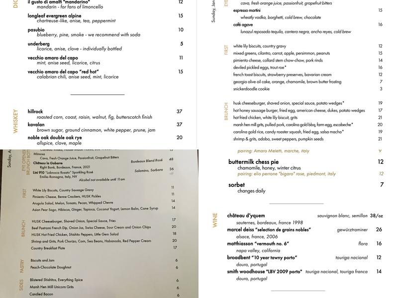 Husk Savannah Menu