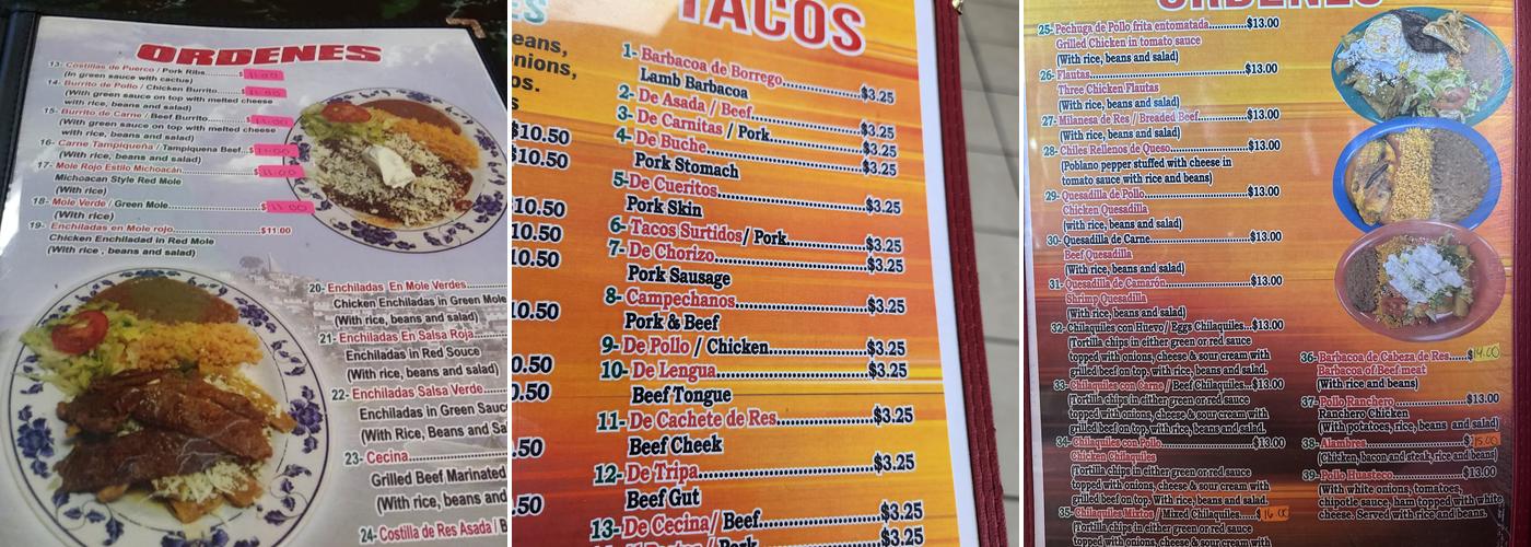 Taqueria Michoacan Menu