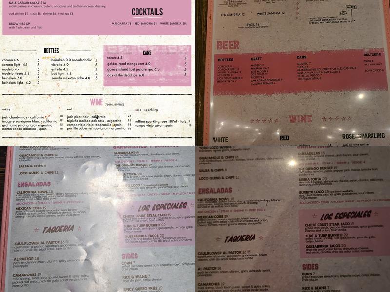 Toro Loco Menu