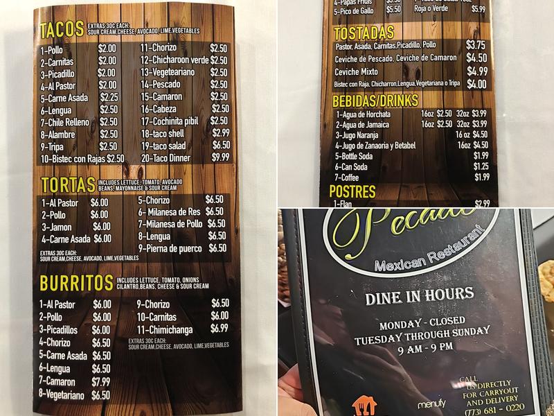 El Pecado Mexican Restaurant Menu