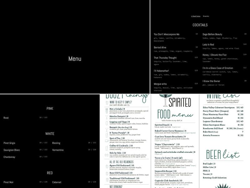 Spirited Menu