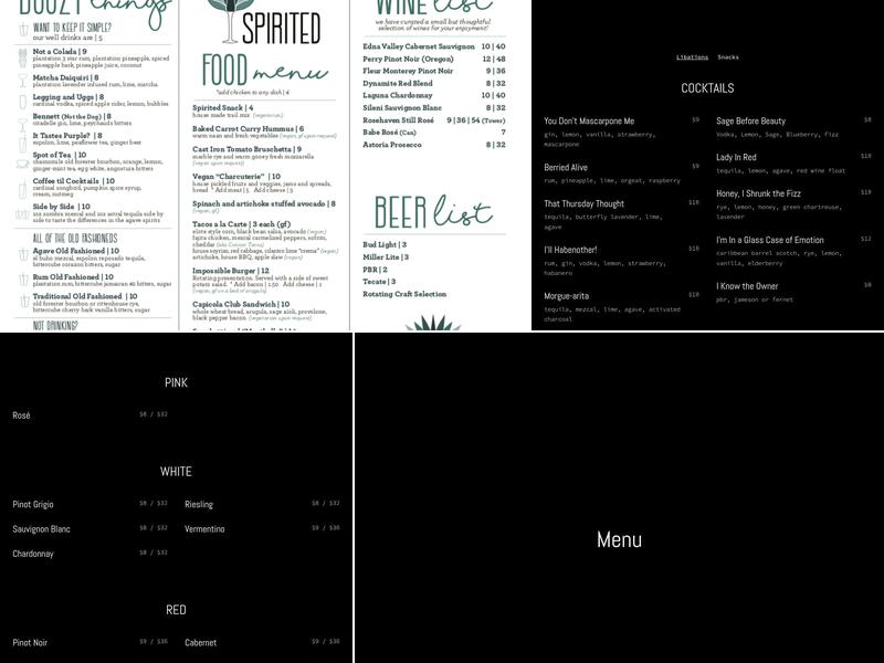 Spirited Menu