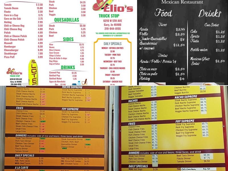 Elio's Hot Dogs & Mexican Food Menu