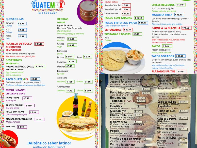 GuateMex Menu
