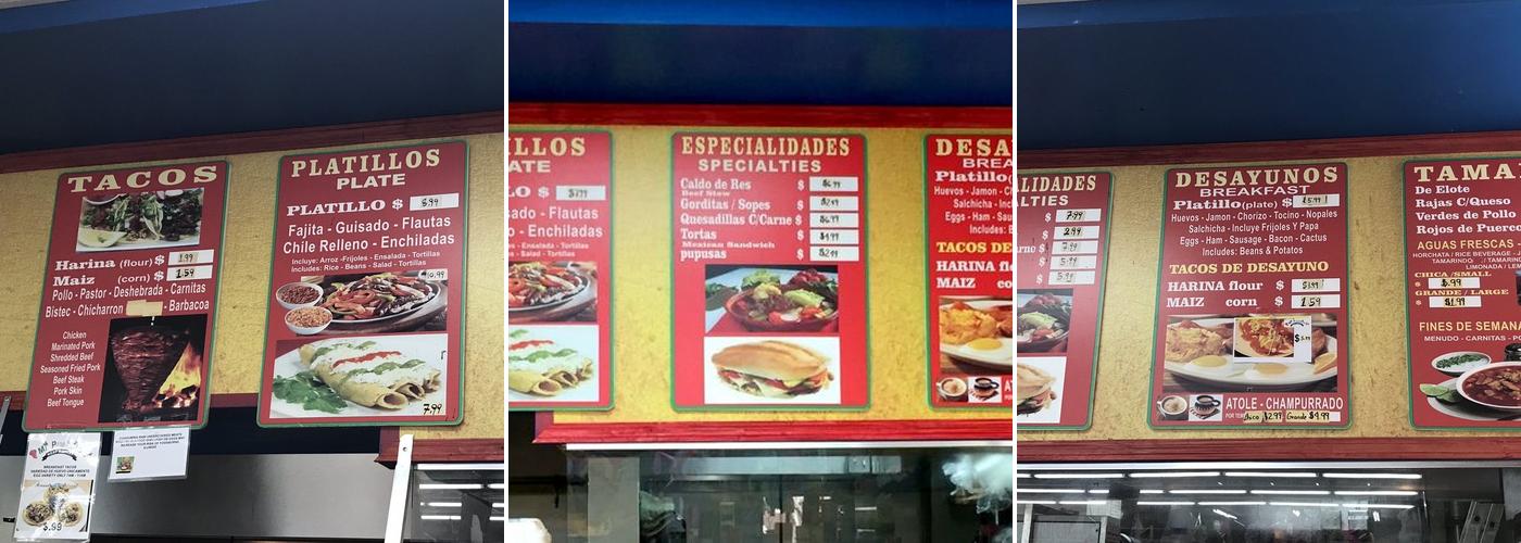 Mi Pueblito Meat Market Menu