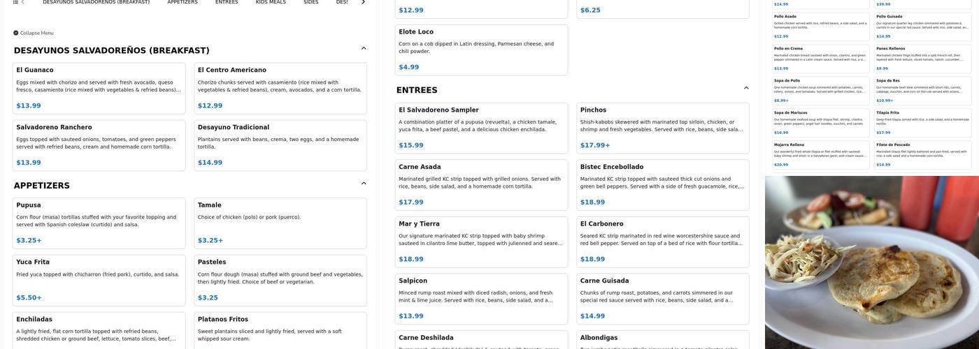 El Salvadoreño Menu