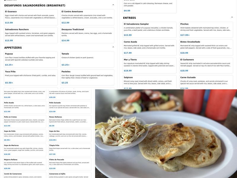 El Salvadoreño Menu