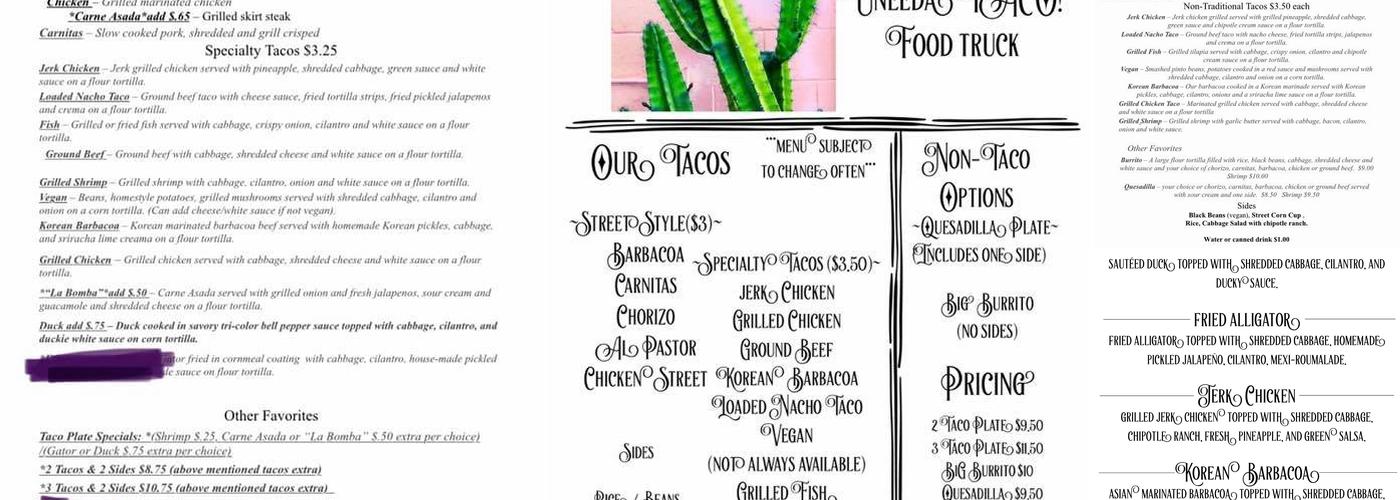 Uneeda Taco Menu