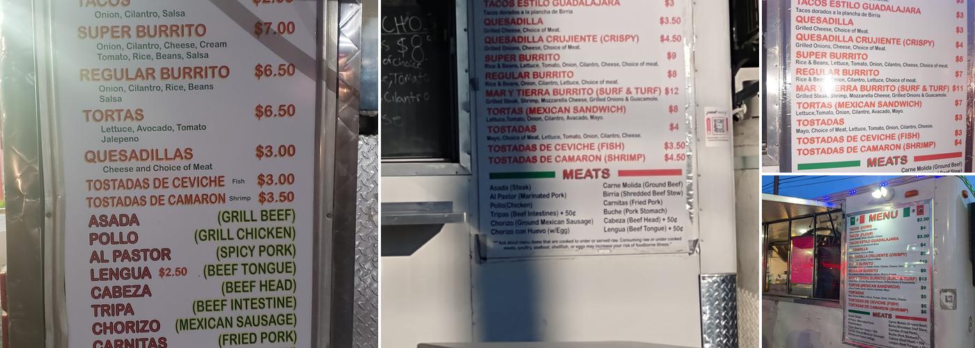 El Taquito Taco Truck Menu