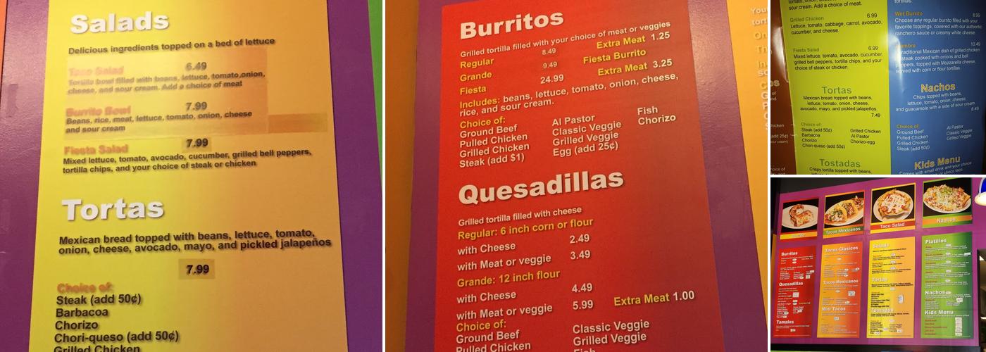 Fiesta Burrito Menu