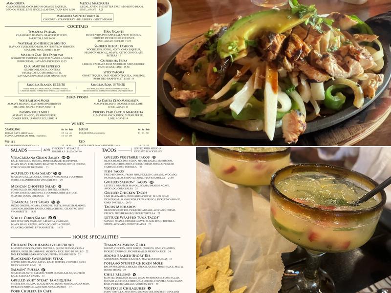 Temazcal Tequila Cantina Menu