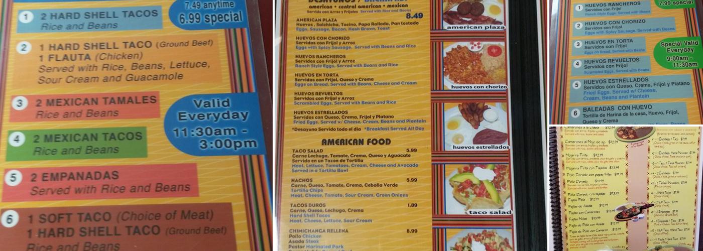 La Plaza Restaurant Menu