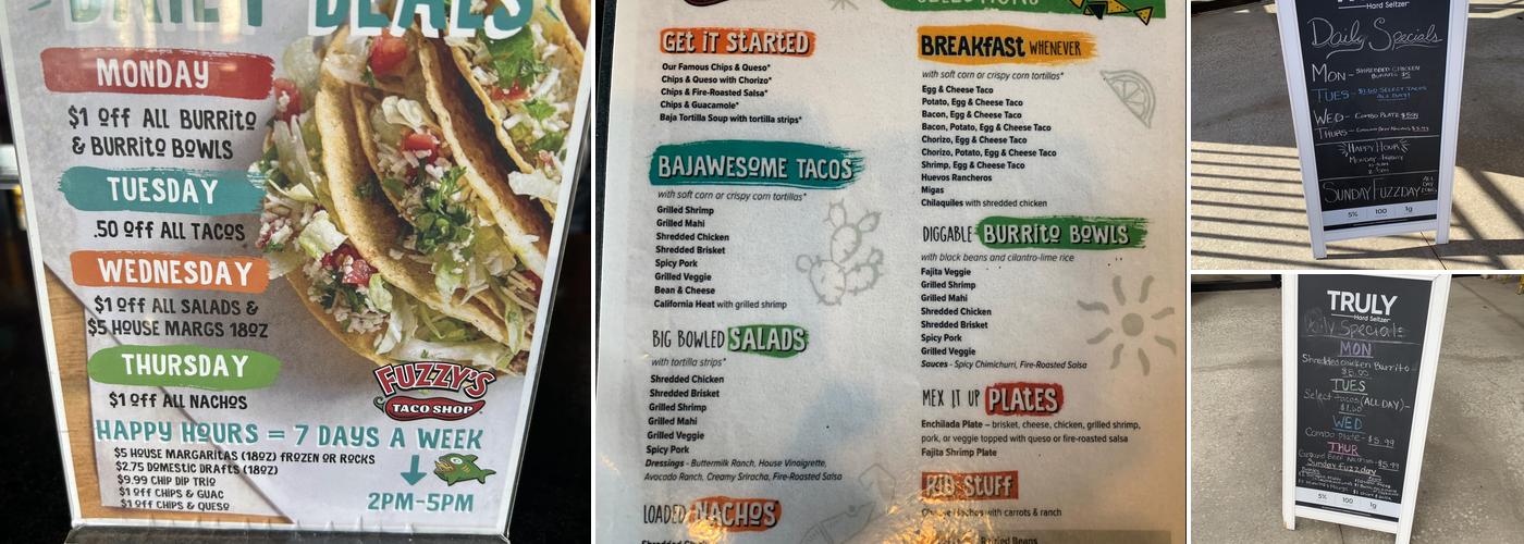 Fuzzy's Taco Shop Menu