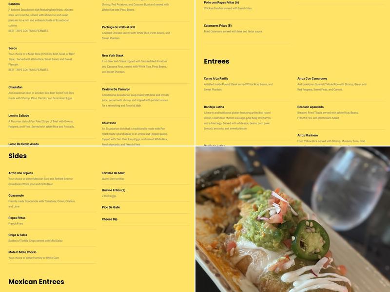 Cocina Latina Menu