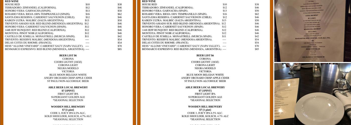 Cahill Bistro Menu