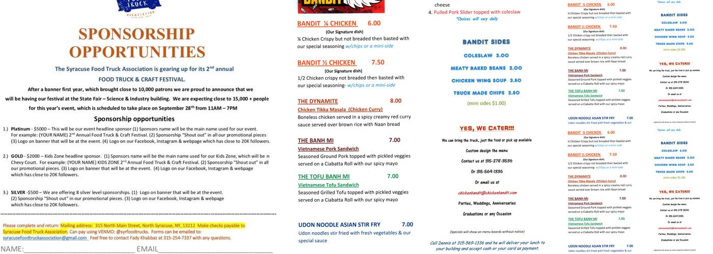 The Chicken Bandit Menu