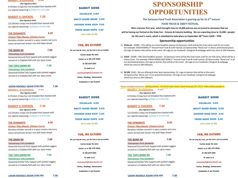 The Chicken Bandit Menu