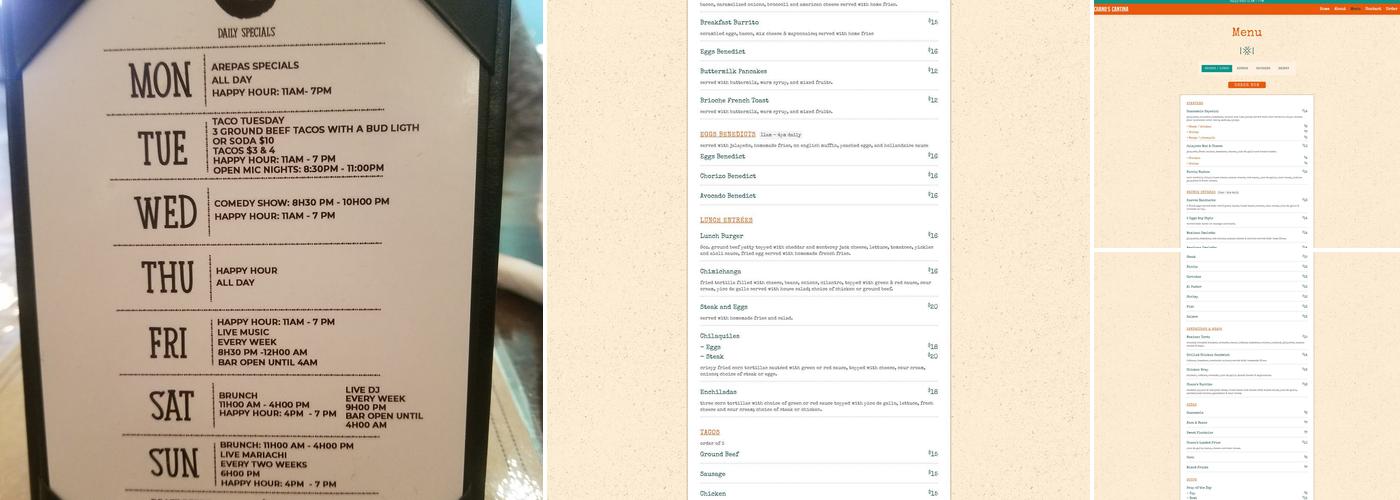 Chano's Cantina Menu