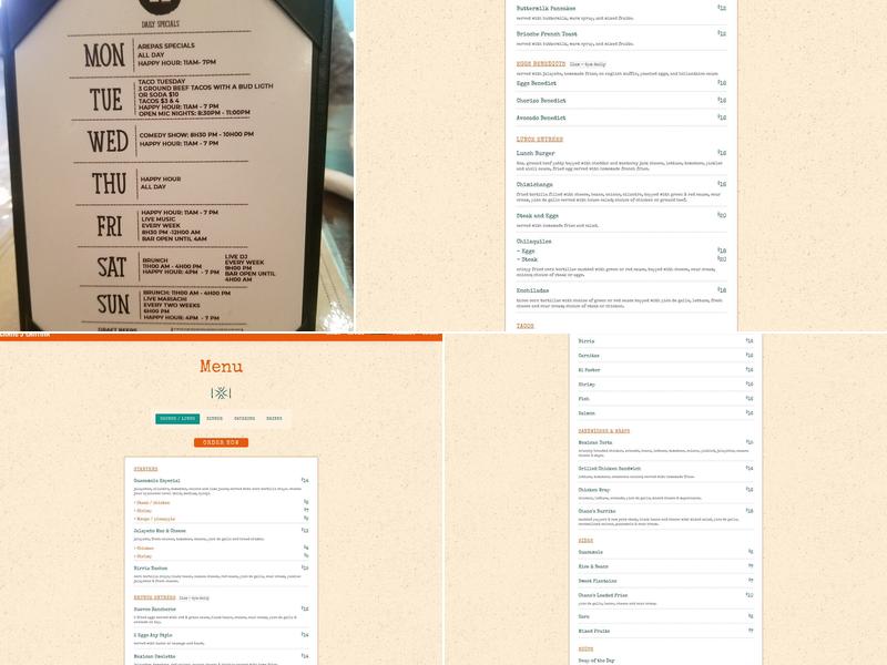 Chano's Cantina Menu