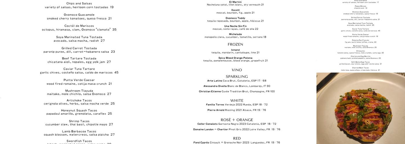 Oxomoco Menu