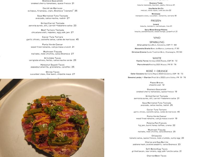 Oxomoco Menu
