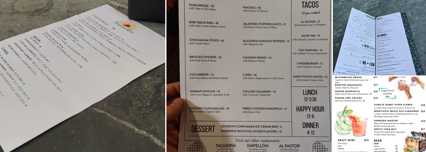 The Allerton Rooftop Menu