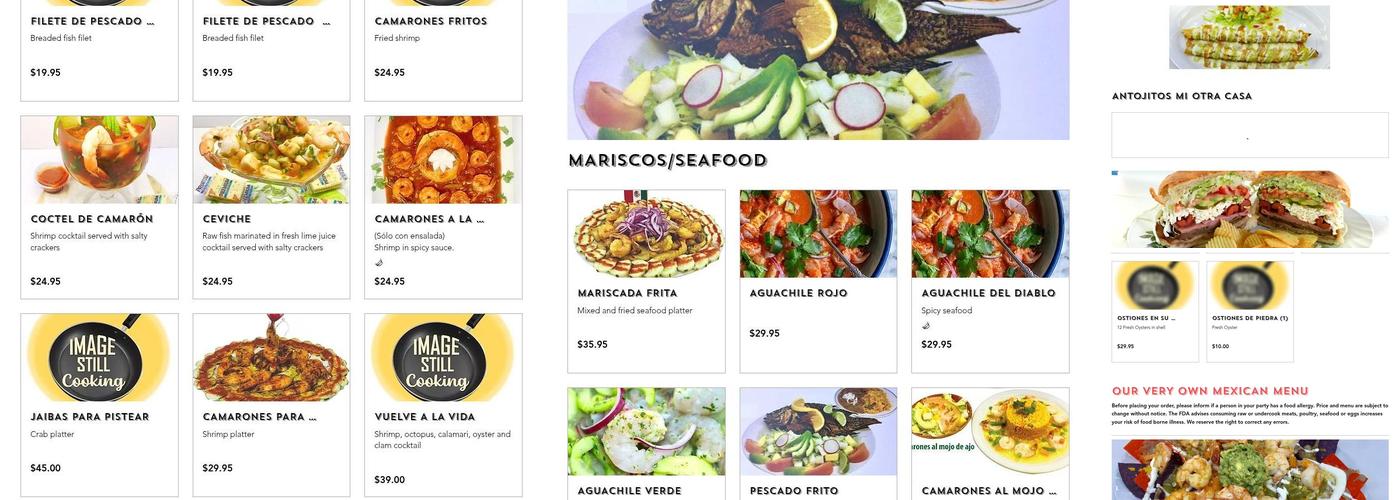 Mi Otra Casa Restaurant Menu