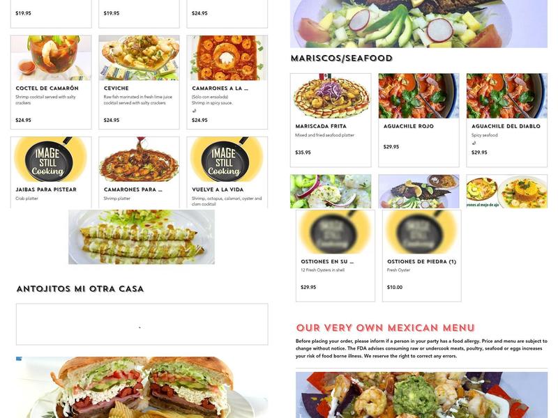 Mi Otra Casa Restaurant Menu