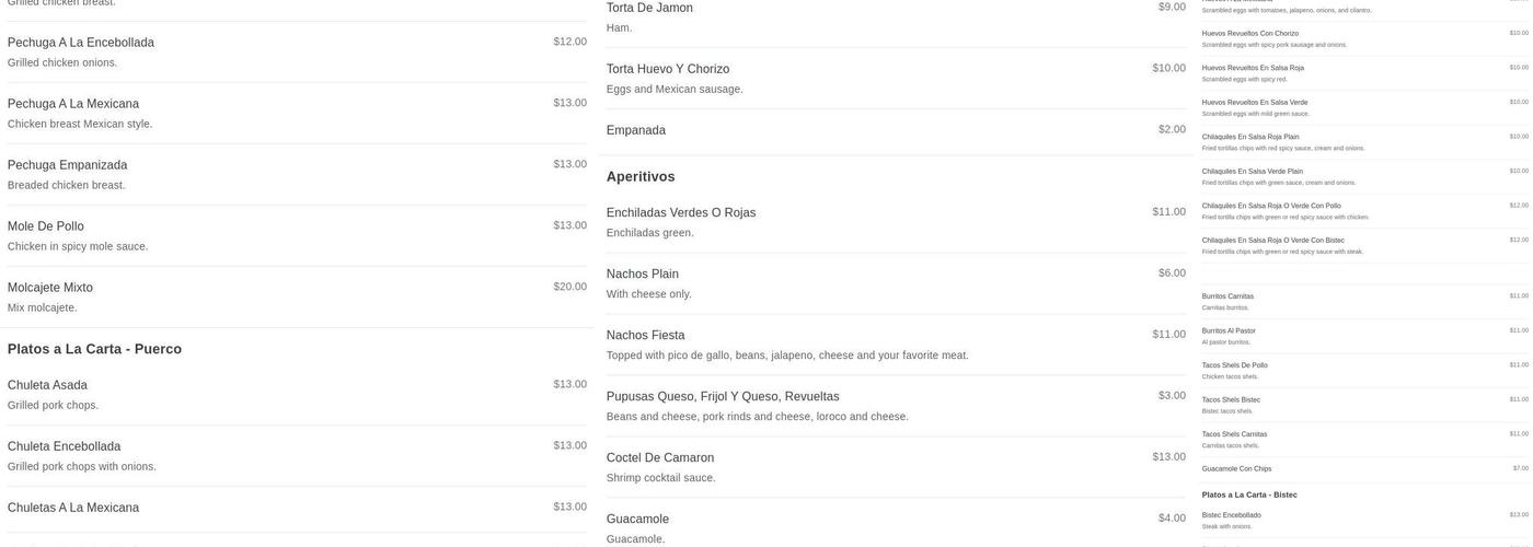 Mi ranchito Restaurant Menu