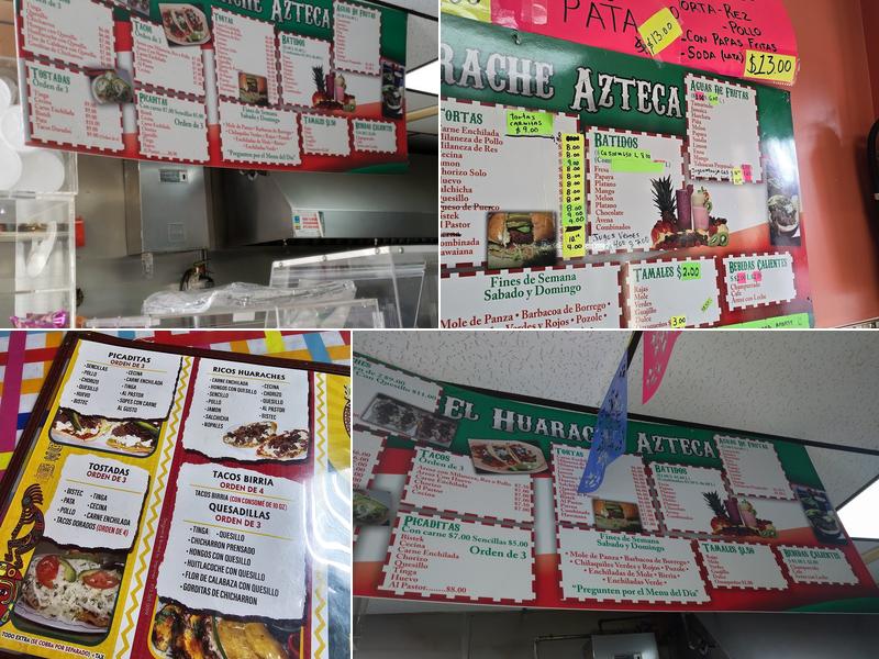 El Huarache Azteca Menu